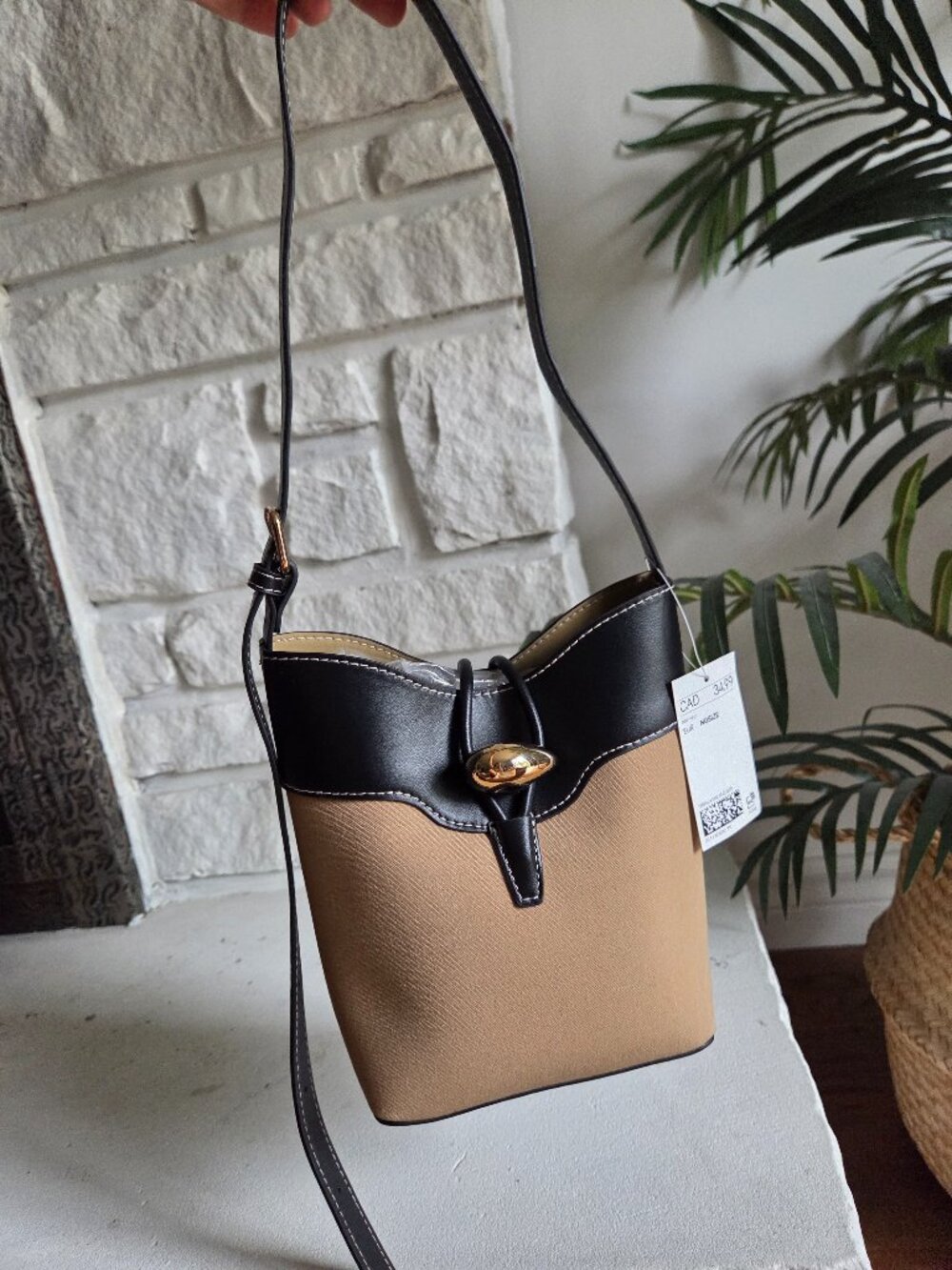 H&M Two-Tone Bucket Bag – Black & Taupe/Tan (Brand New with Tags)